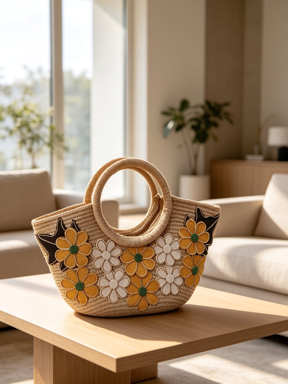 Sunflower Jute Fashion Handbag