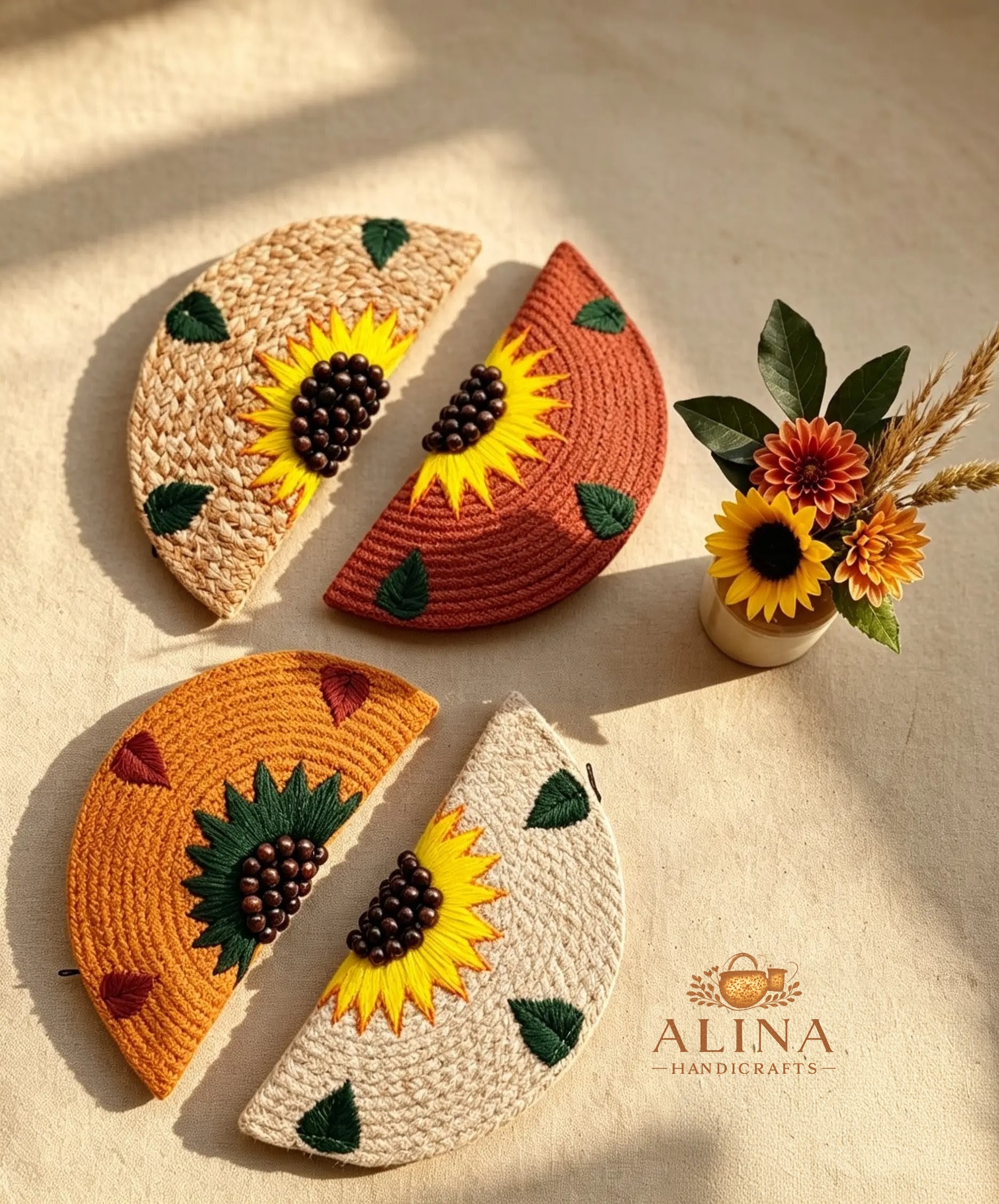 Handmade Floral Half Moon Clutch Bag